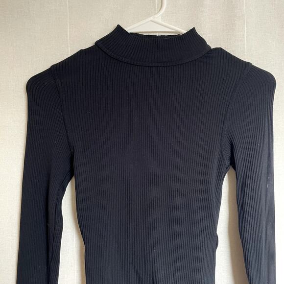 Free People Black Ribbed Mock Turtleneck Low Back Tie XS Top - Picture 2 of 5